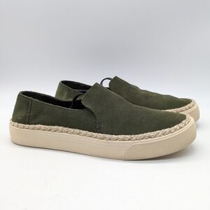 Toms Sunset olive green suede slip on shoe 8